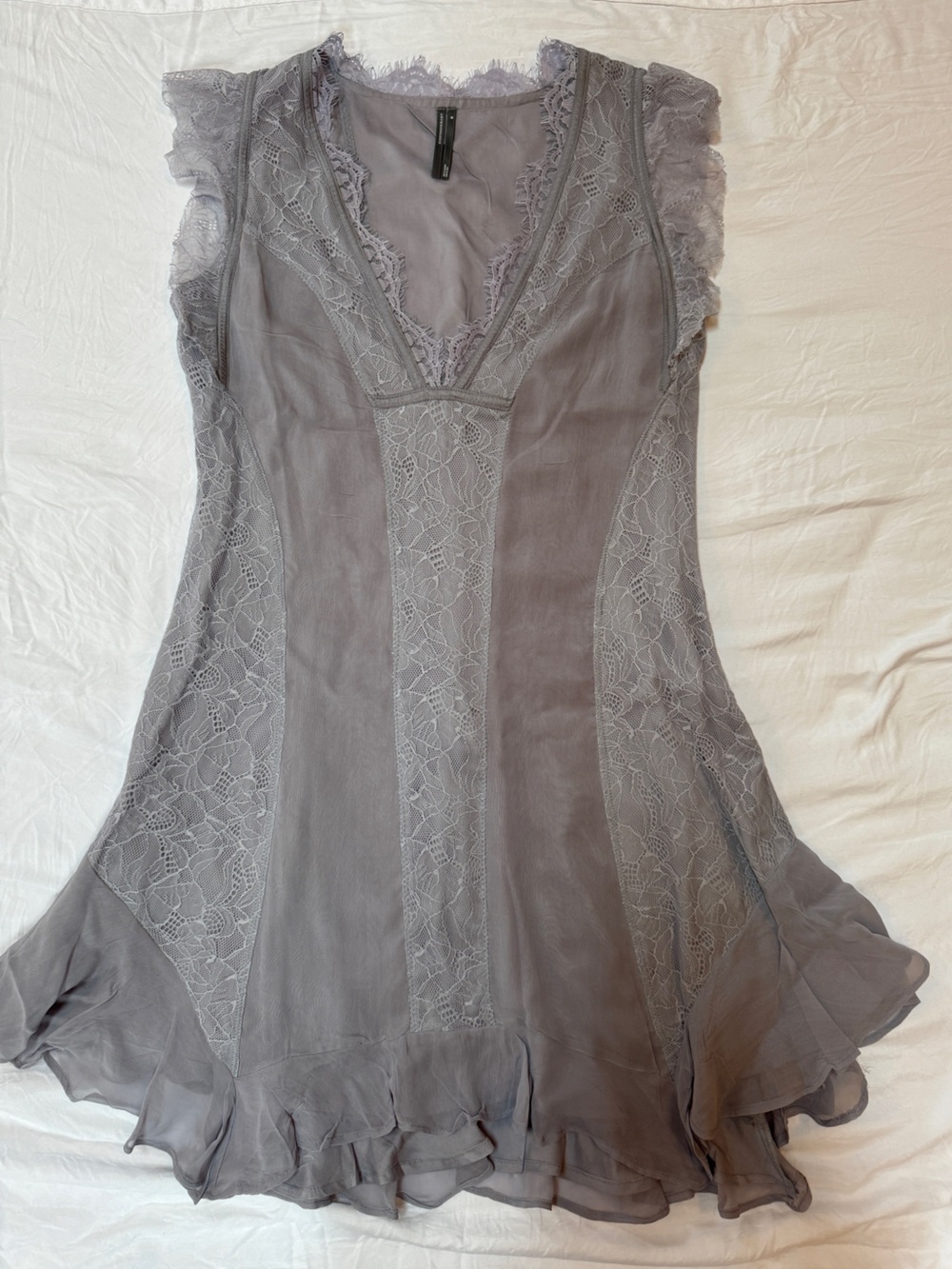 Anthropologie Lavender Gray Lace Mini Dress